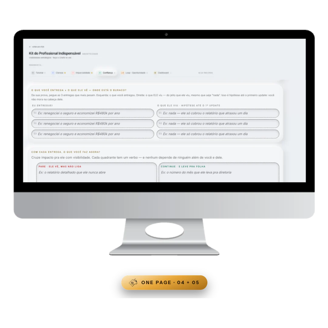 Monitor mostrando, lado a lado, o que foi entregue e o que o chefe viu